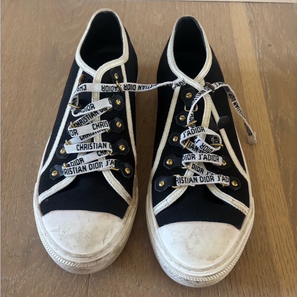 Christian Dior Canvas Walk'N'Dior Low Top Sneakers Black White Sz 8 8.5 shoes